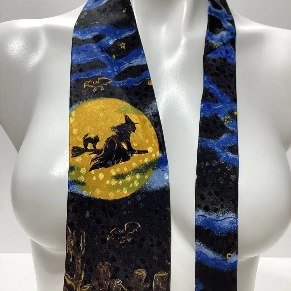 Spooky Halloween Witch Pumpkin Black Cat Necktie